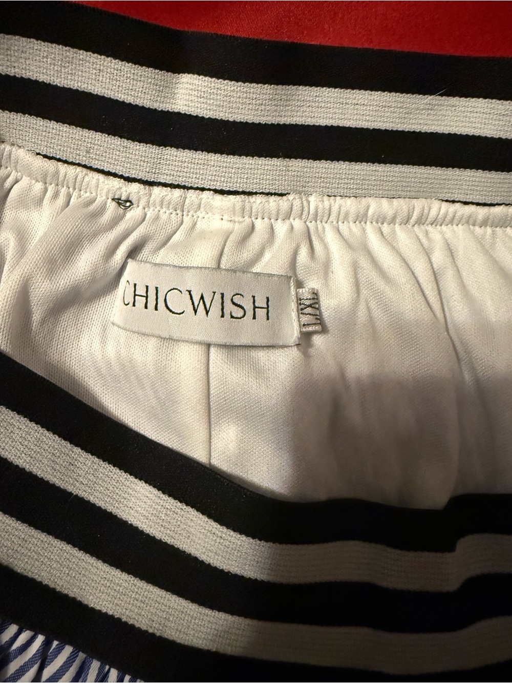 Chicwish Blue and White Striped Maxi Skirt with Black Contrast Waistband - Picture 3 of 8